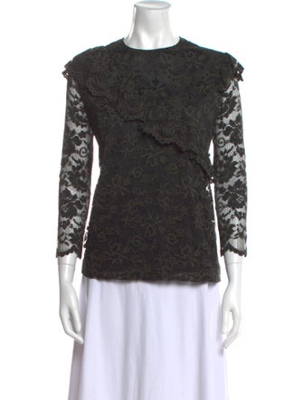 Ganni Lace Pattern Crew Neck Top