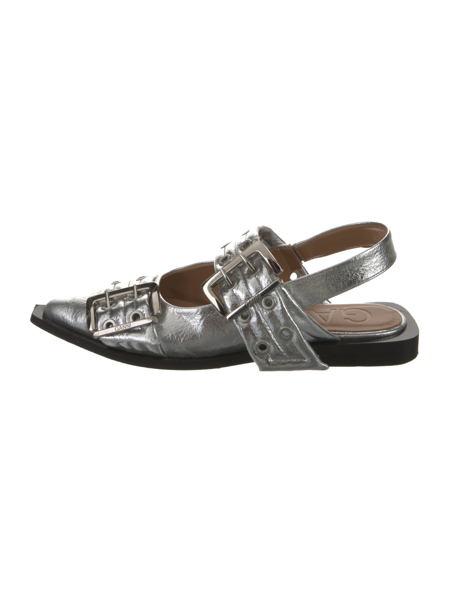 Ganni Leather Printed Slingback Flats