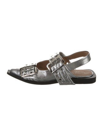 Ganni Leather Printed Slingback Flats