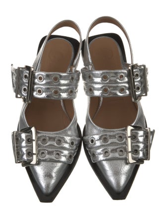 Ganni Leather Printed Slingback Flats