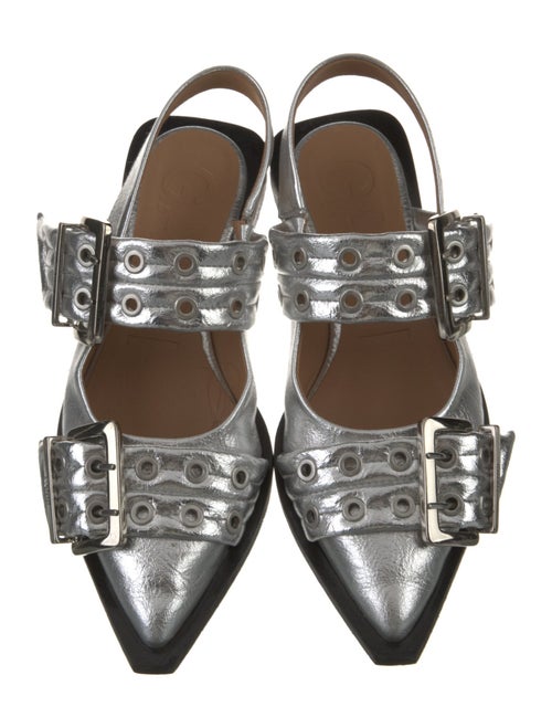 Ganni Leather Printed Slingback Flats