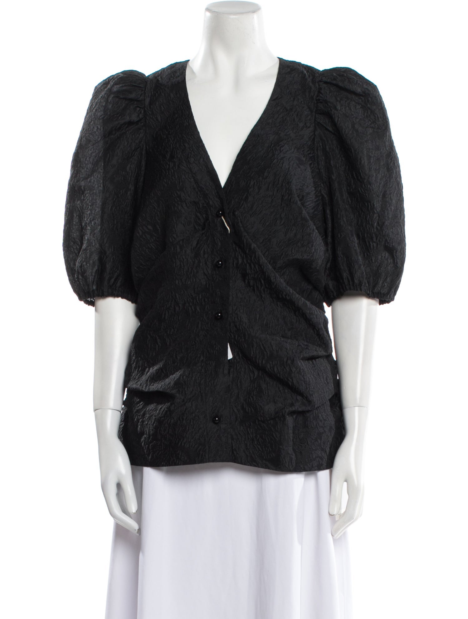 Ganni V-Neck Short Sleeve Blouse