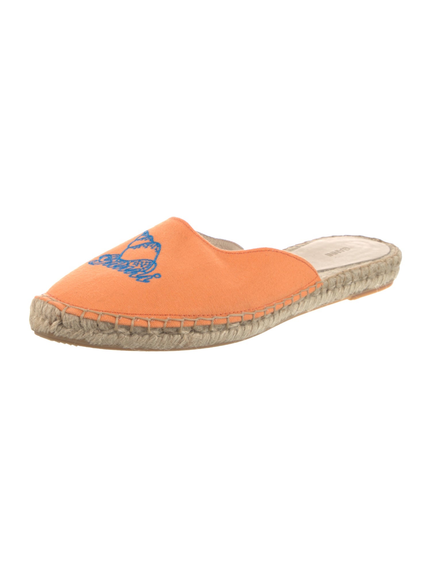 Ganni Canvas Embroidered Accent Mules