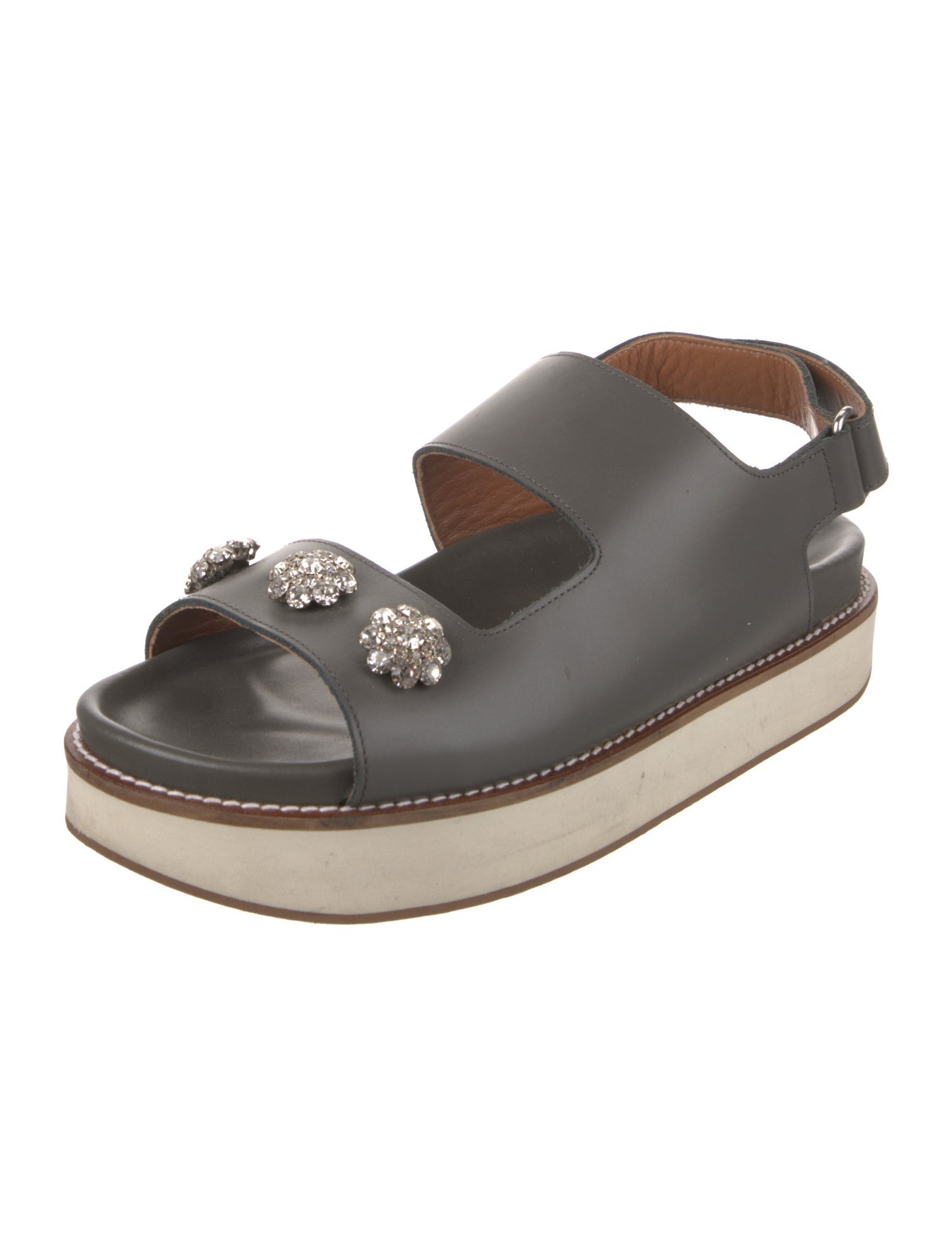 Ganni Leather Crystal Embellishments Slingback Sandals