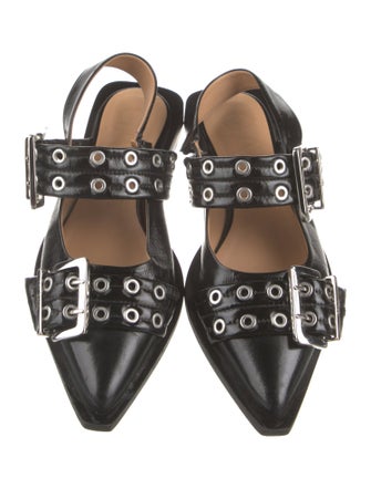 Ganni Leather Eyelet Trim Slingback Flats