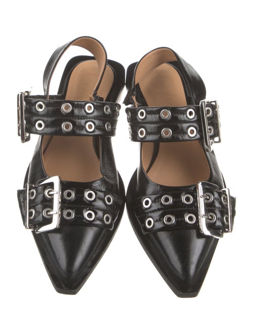 Ganni Leather Eyelet Trim Slingback Flats