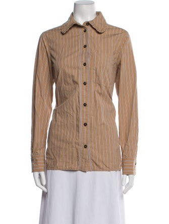 Ganni Striped Long Sleeve Button-Up Top