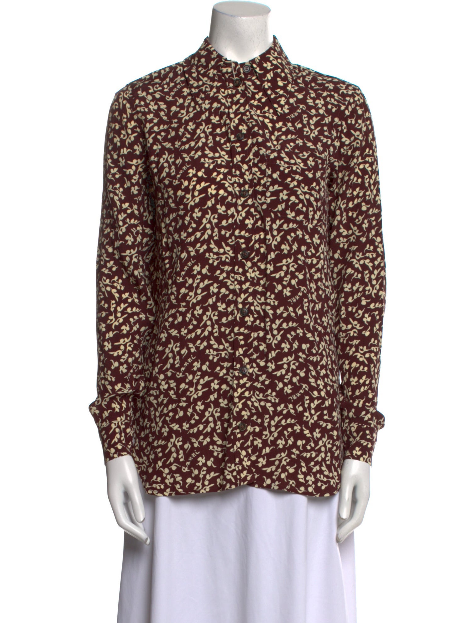 Ganni Printed Long Sleeve Button-Up Top w/ Tags