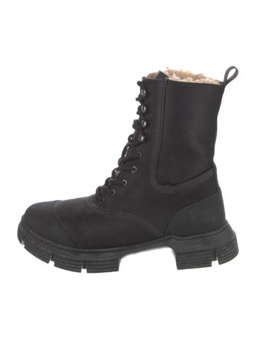 Ganni Boots Mesh Fur Trim Combat 8.5