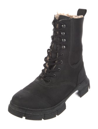 Ganni Mesh Fur Trim Combat Boots