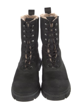 Ganni Mesh Fur Trim Combat Boots