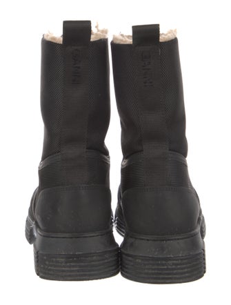 Ganni Mesh Fur Trim Combat Boots