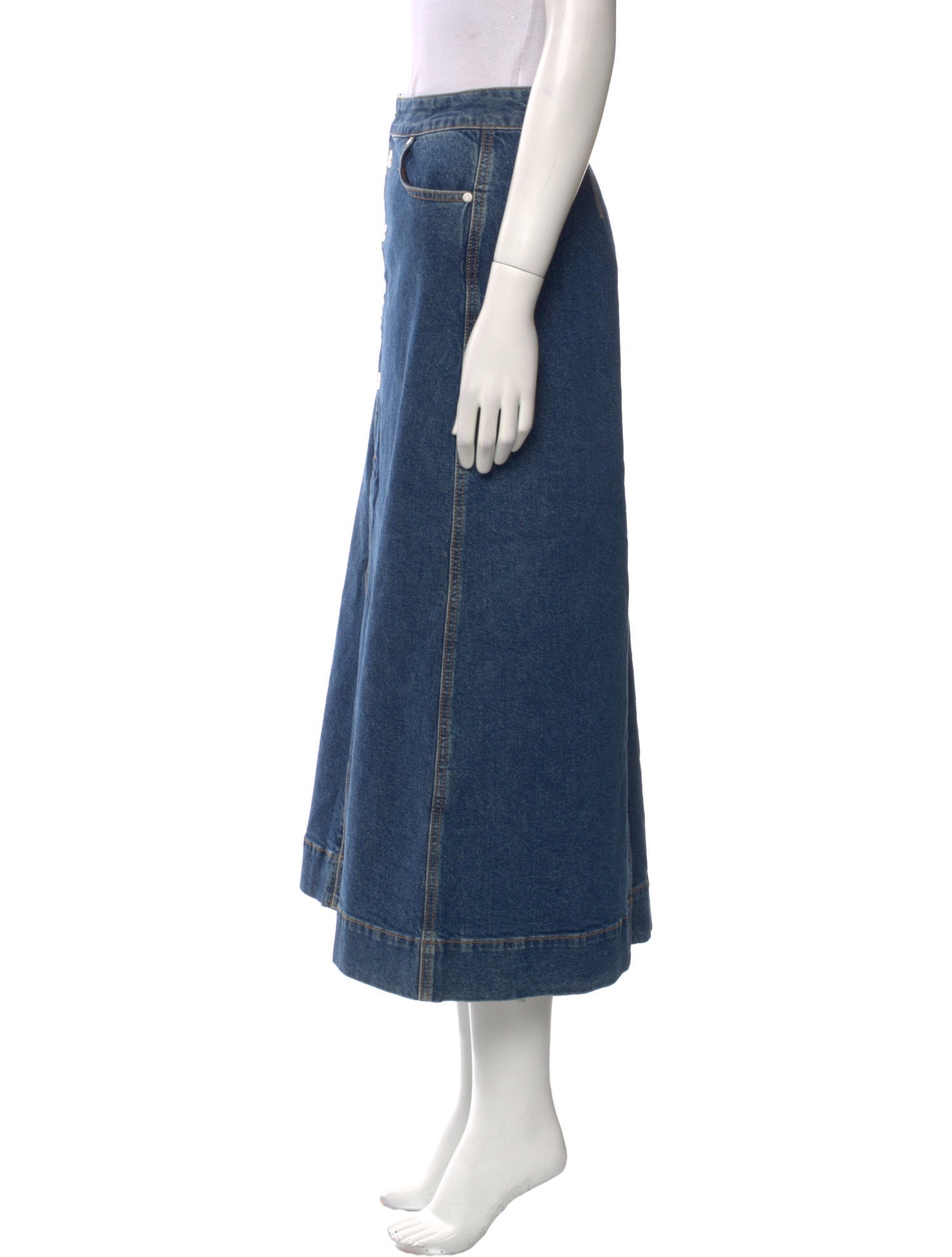 Ganni Whipstitch Trim Midi Length Skirt