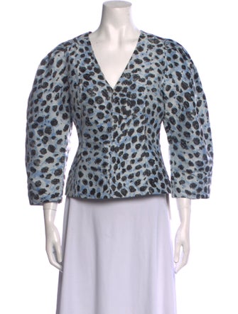 Ganni Animal Print V-Neck Blouse