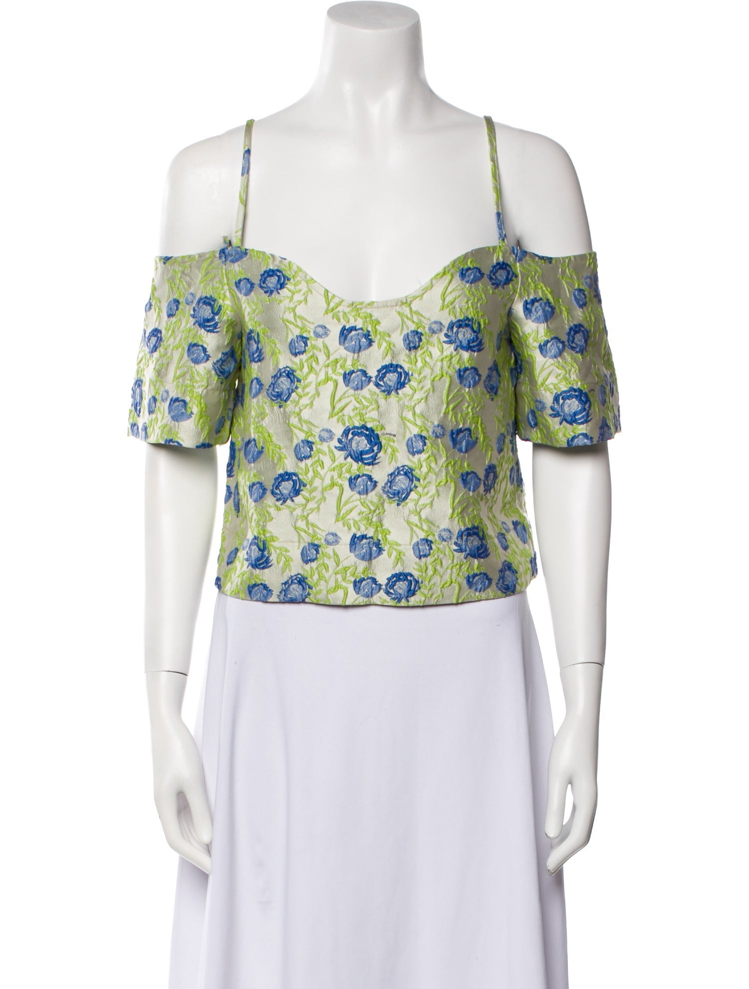 Ganni Floral Print Square Neckline Crop Top