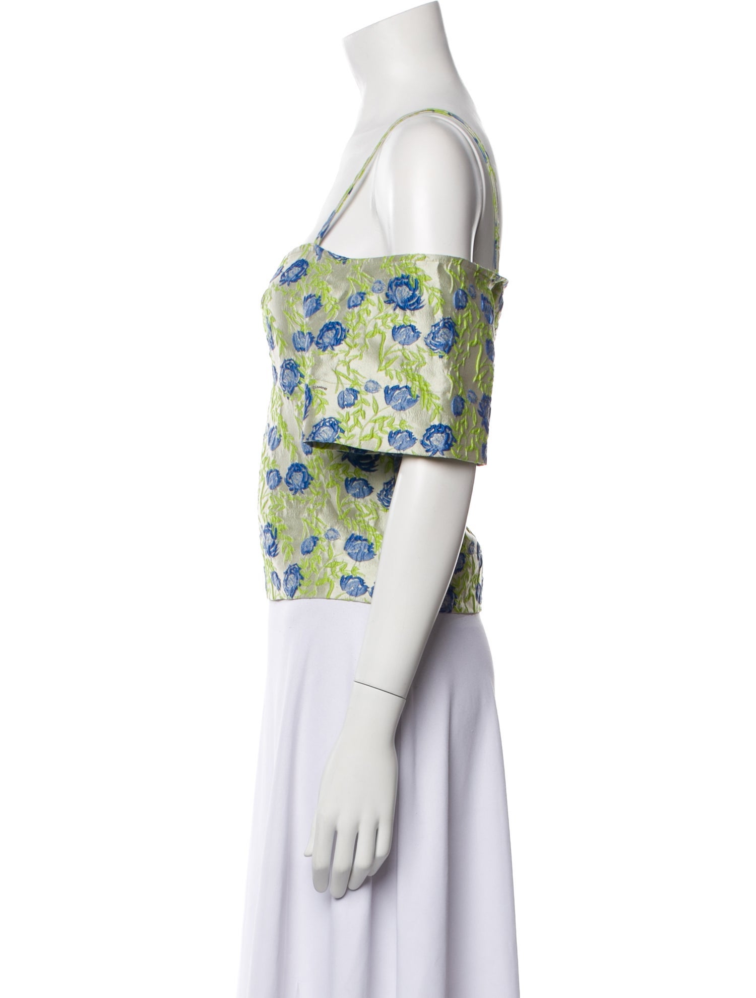 Ganni Floral Print Square Neckline Crop Top