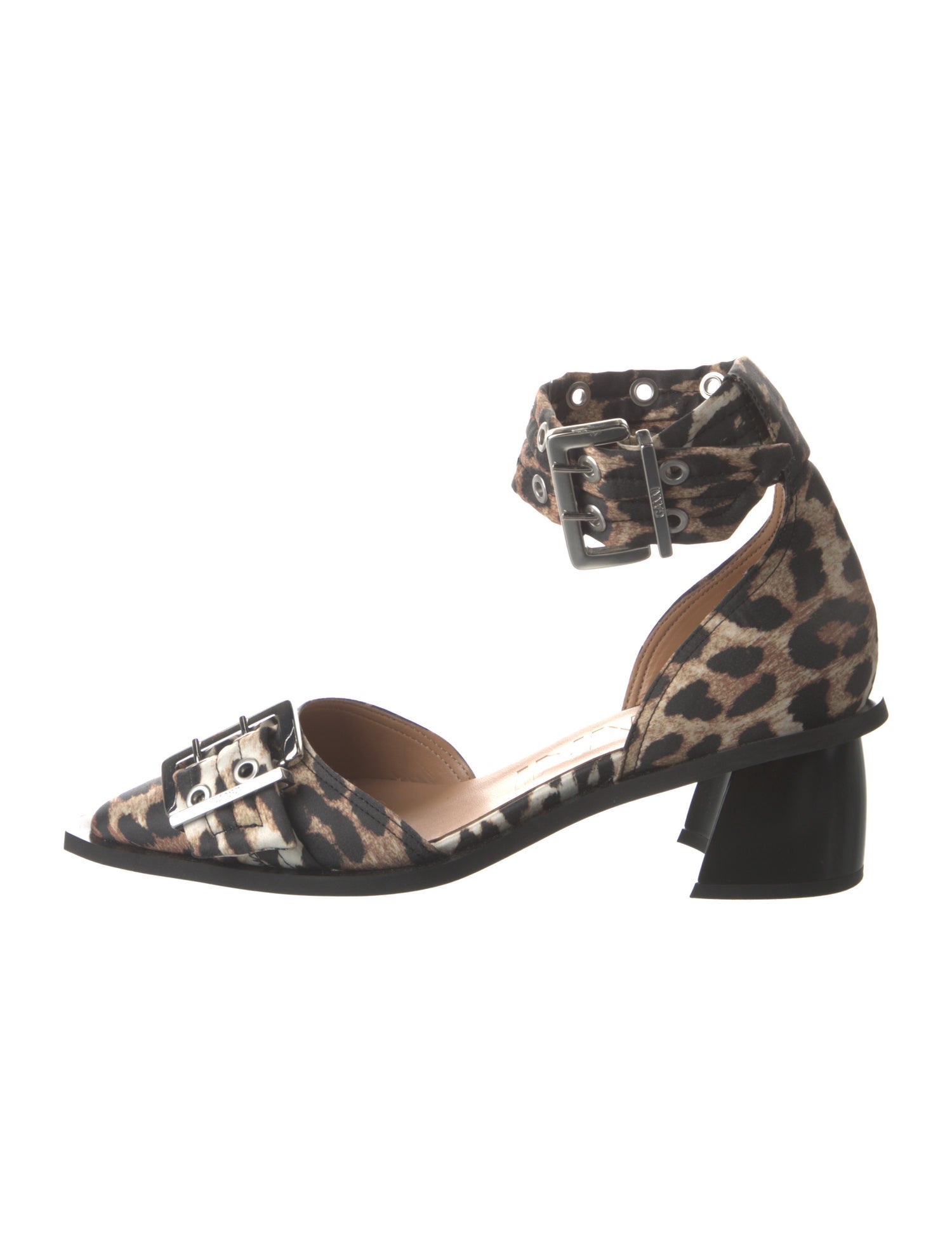 Ganni Satin Animal Print D'Orsay Pumps