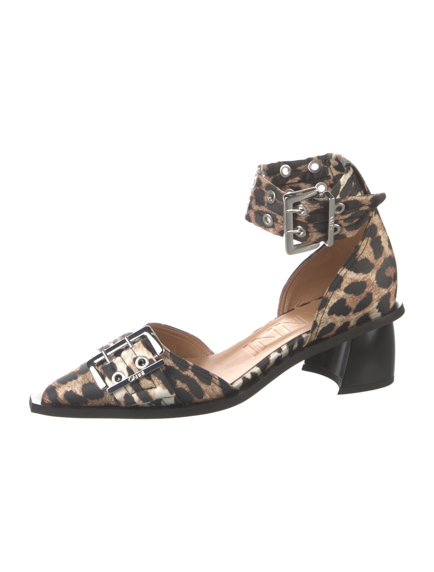 Ganni Satin Animal Print D'Orsay Pumps