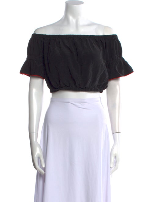 Ganni Silk Off-The-Shoulder Crop Top