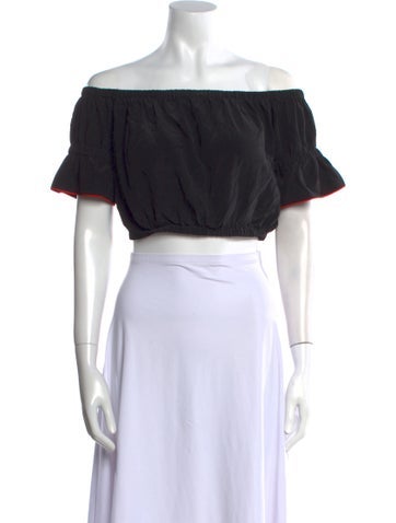 Ganni Tops Silk Off-The-Shoulder Crop Top M