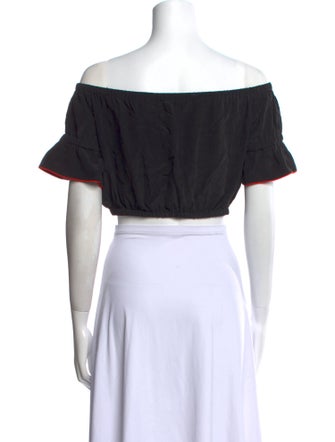 Ganni Silk Off-The-Shoulder Crop Top