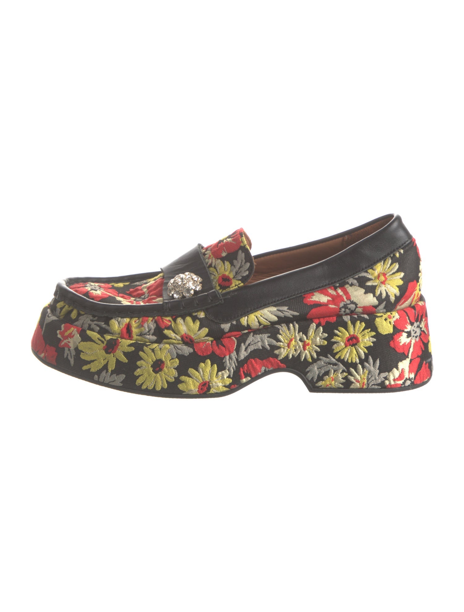 Ganni Floral Print Crystal Embellishments Loafers