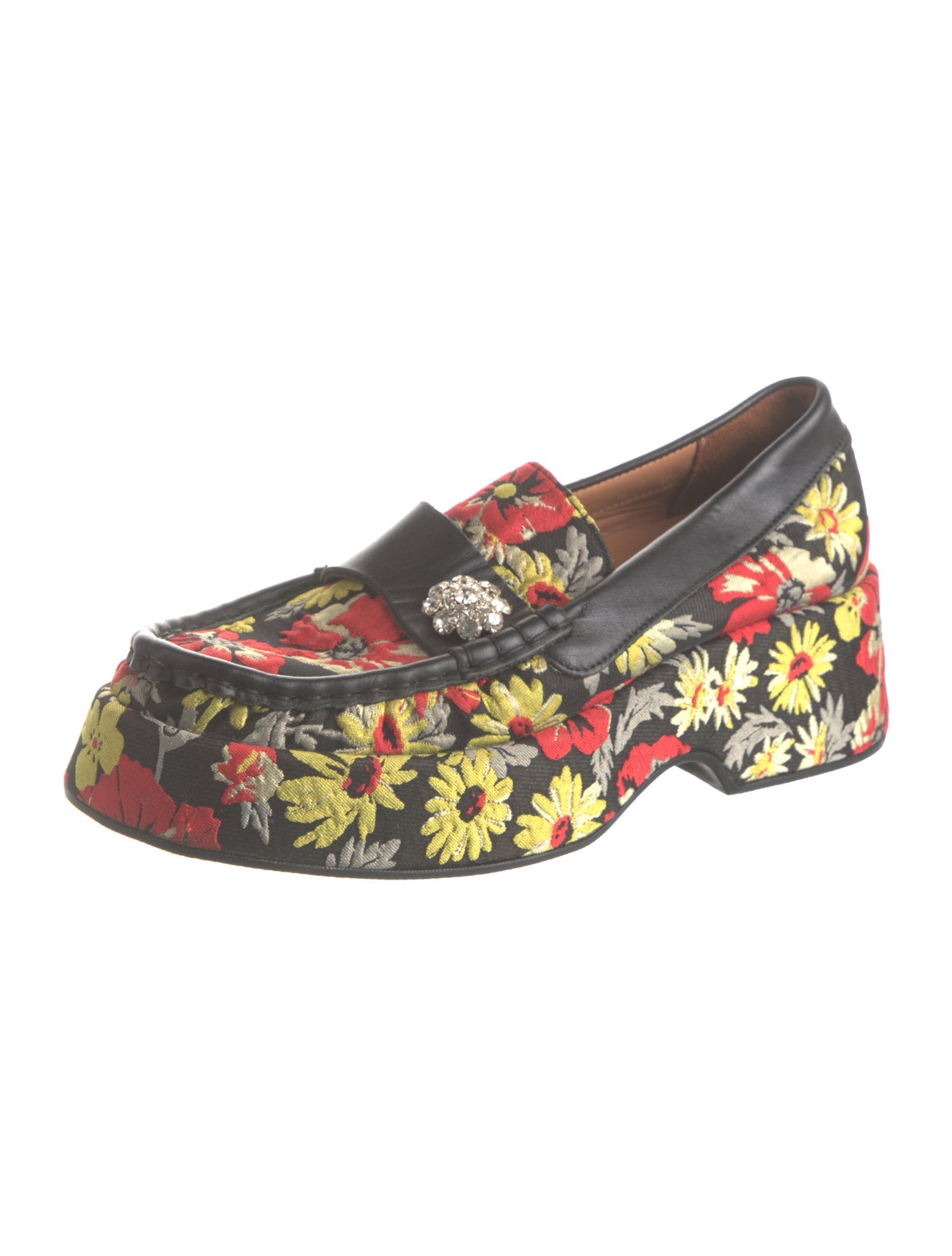 Ganni Floral Print Crystal Embellishments Loafers