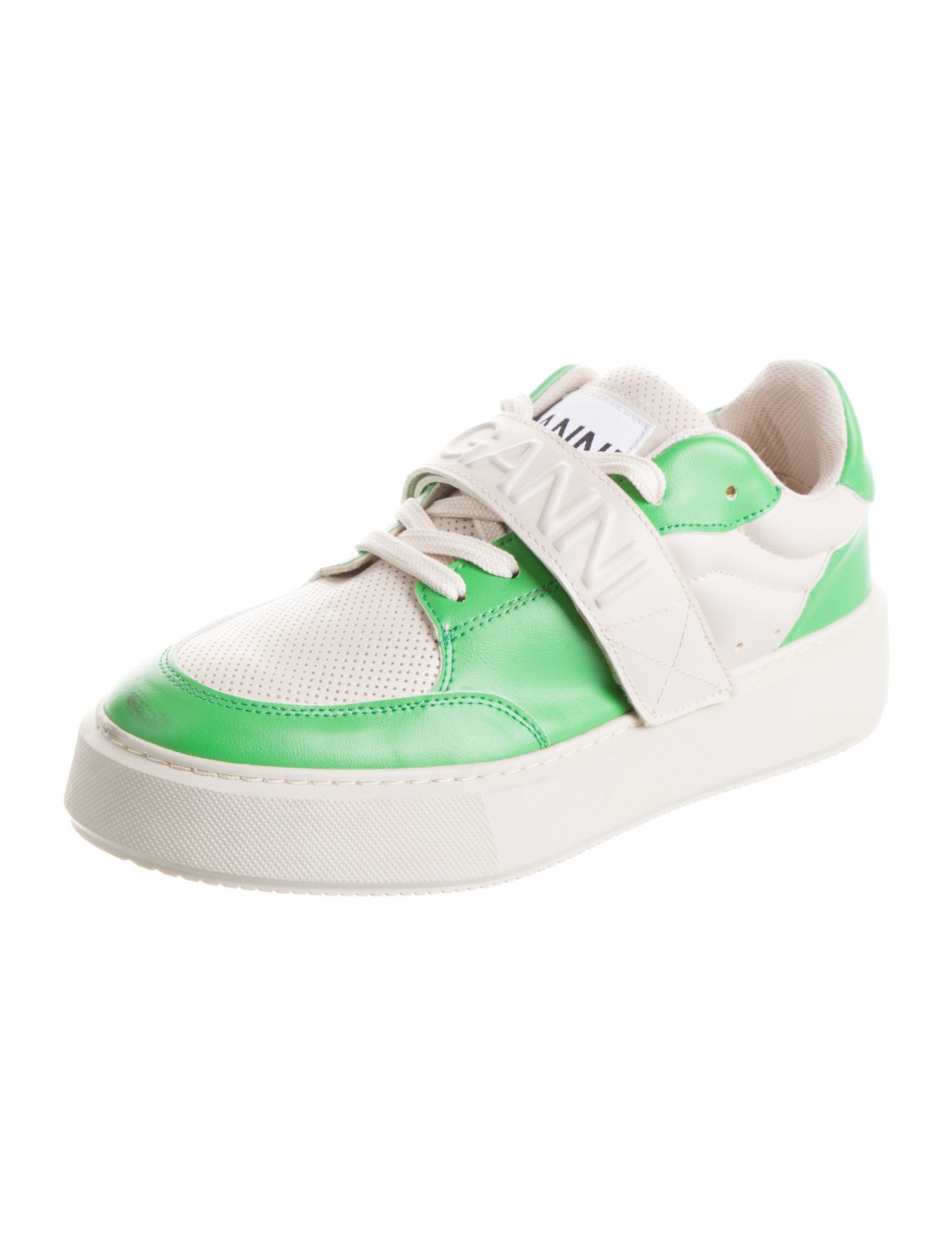 Ganni Leather Colorblock Pattern Sneakers