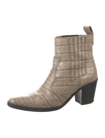 Ganni Leather Printed Western Boots
