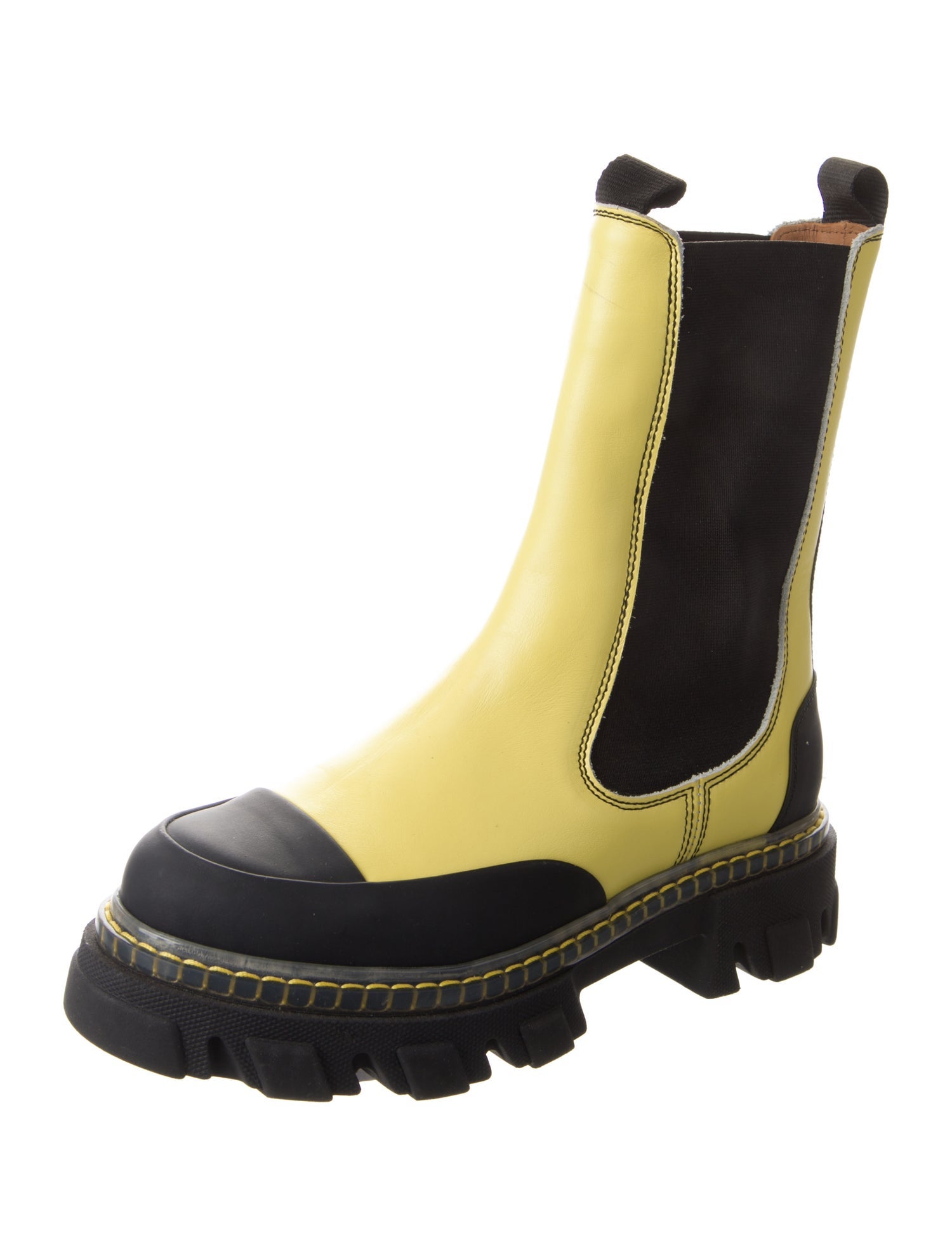 Ganni Leather Colorblock Pattern Chelsea Boots