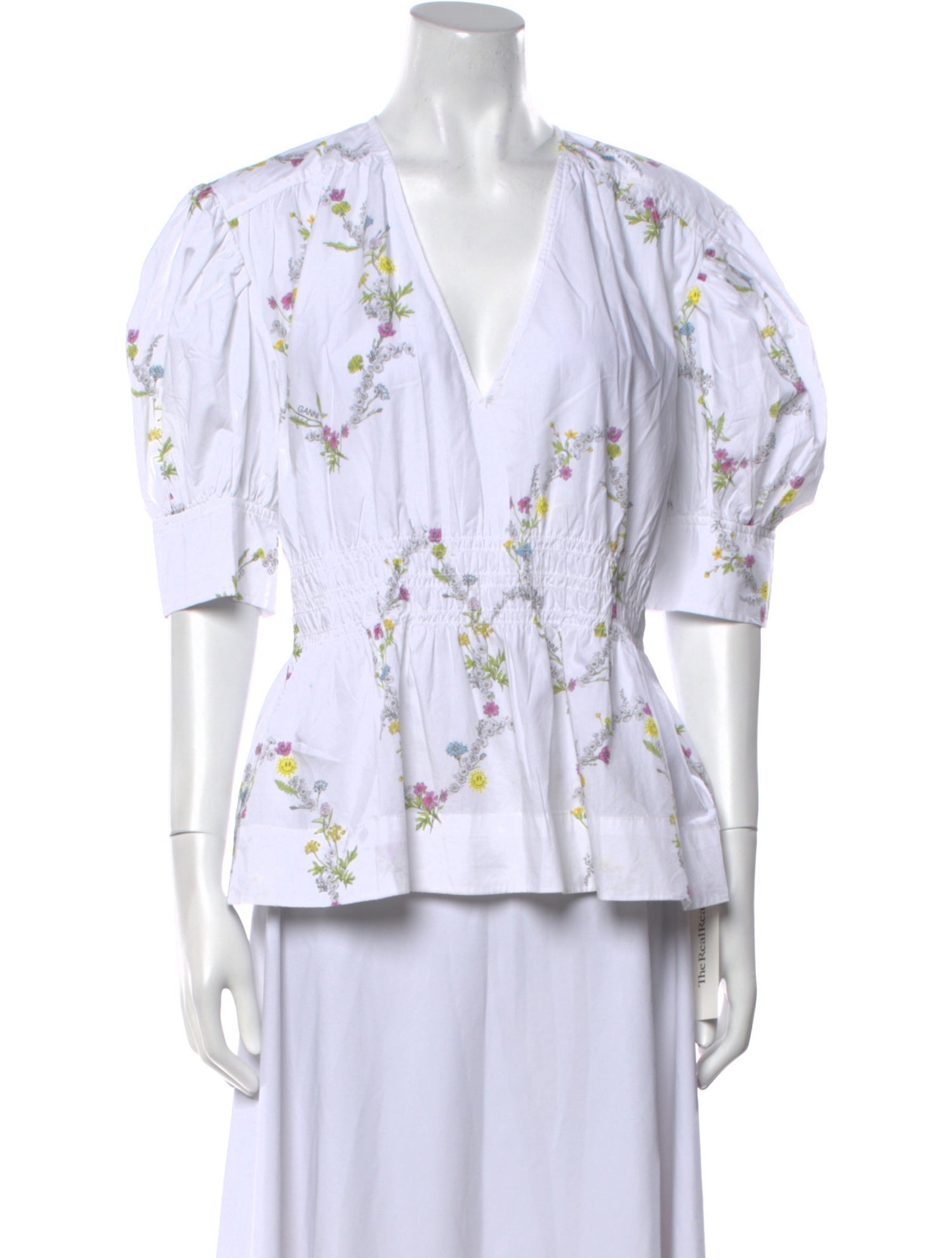 Ganni Floral Print V-Neck Blouse