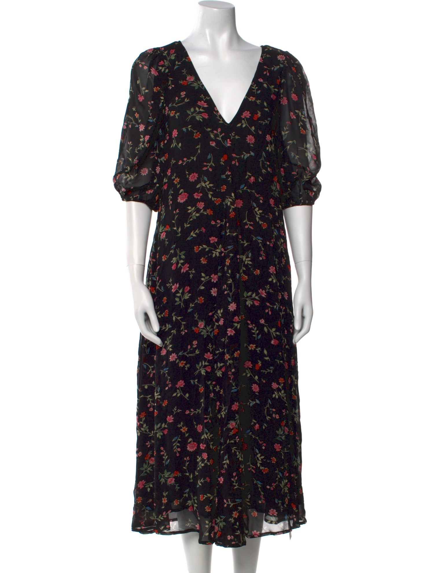 Ganni Floral Print Long Dress - Black Dresses, Clothing