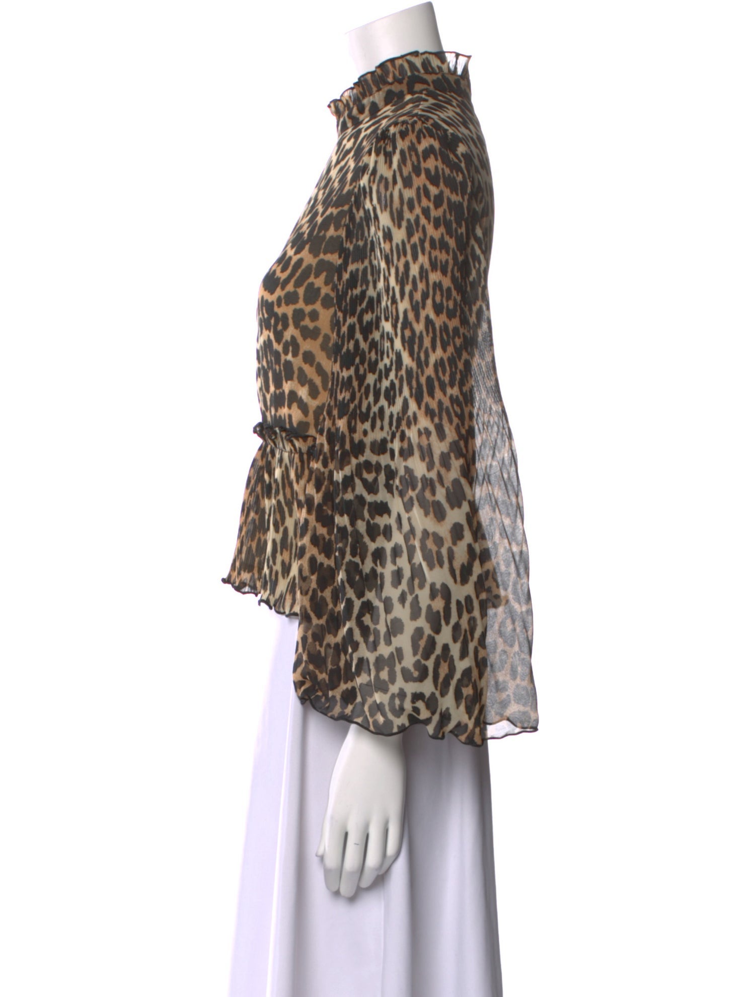 Ganni Animal Print Mock Neck Blouse