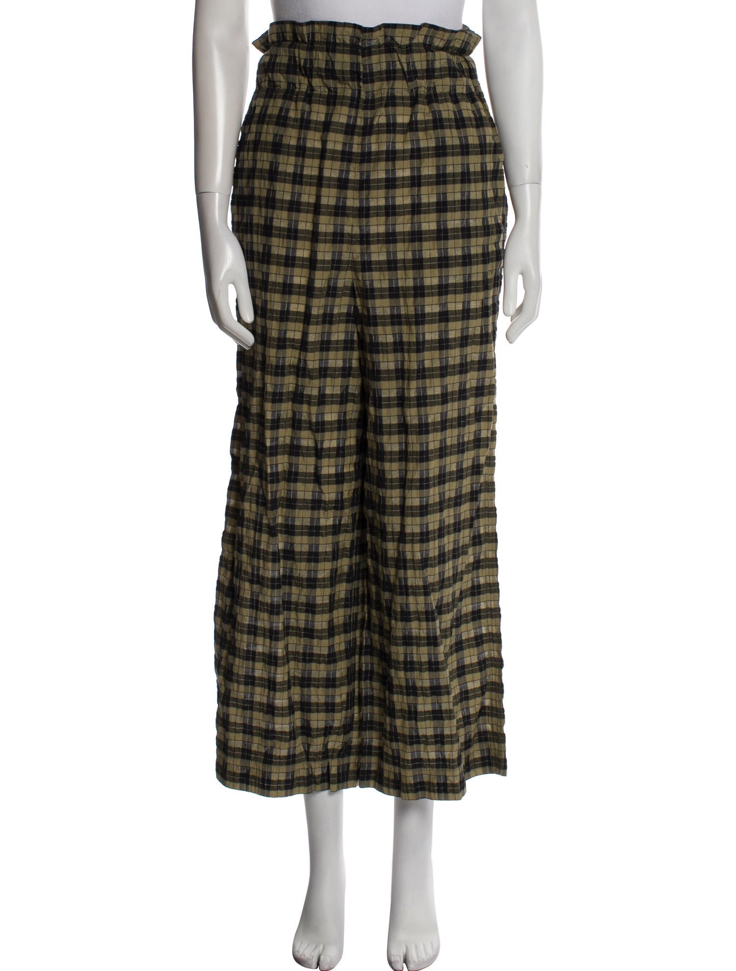 Ganni Plaid Print Ruffle Embellishment Pant Set