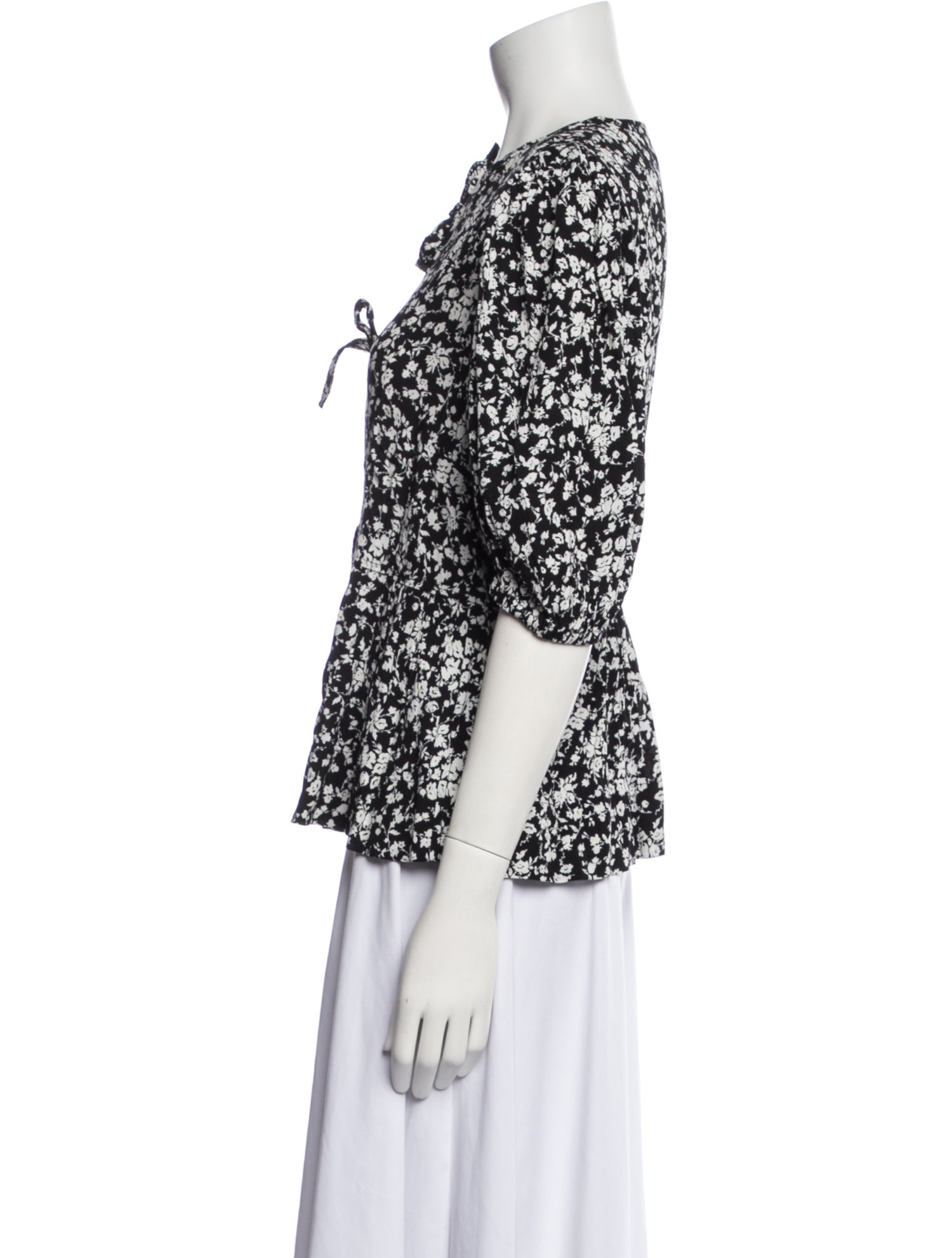 Ganni Floral Print Tie Neck Blouse