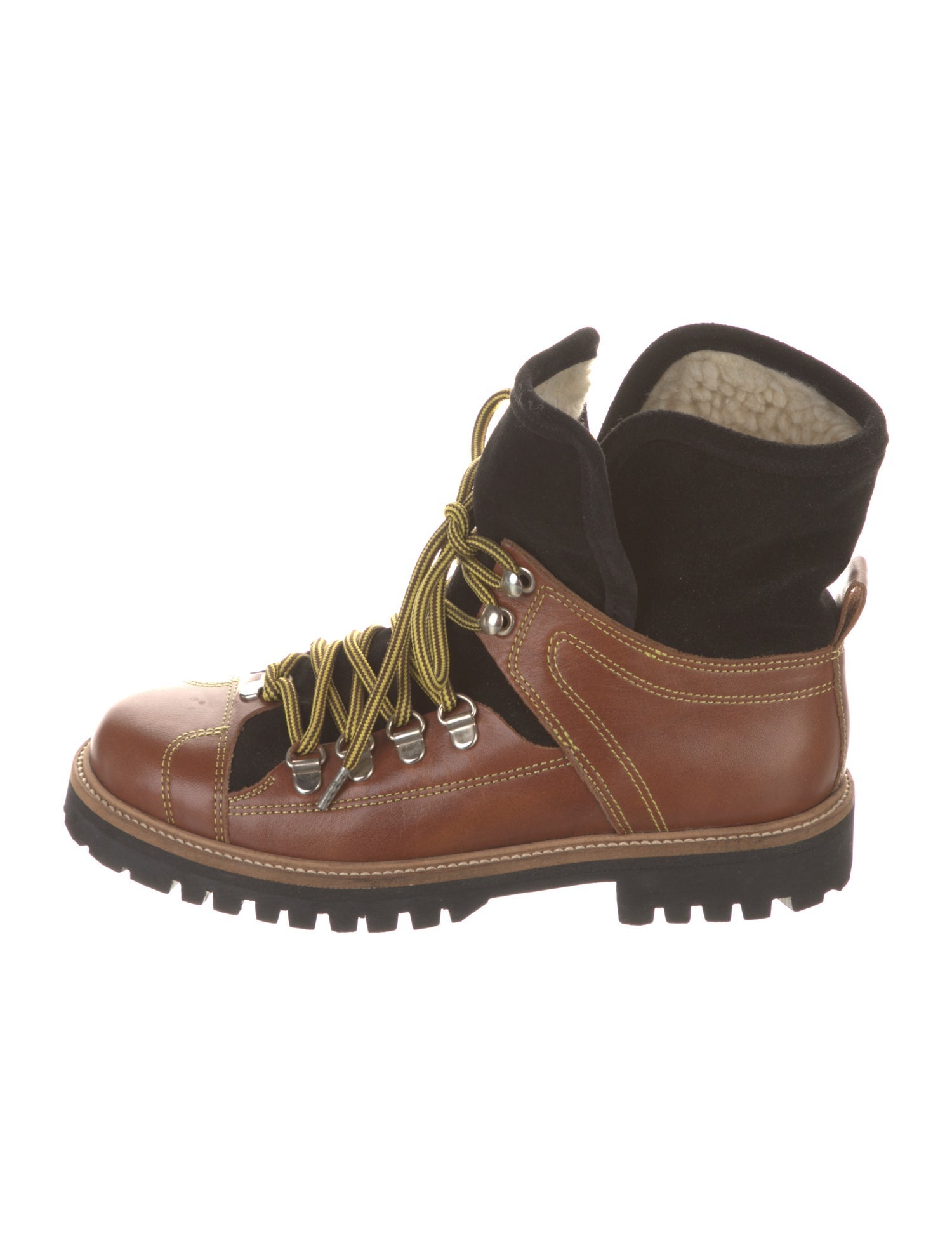Ganni Leather Colorblock Pattern Hiking Boots