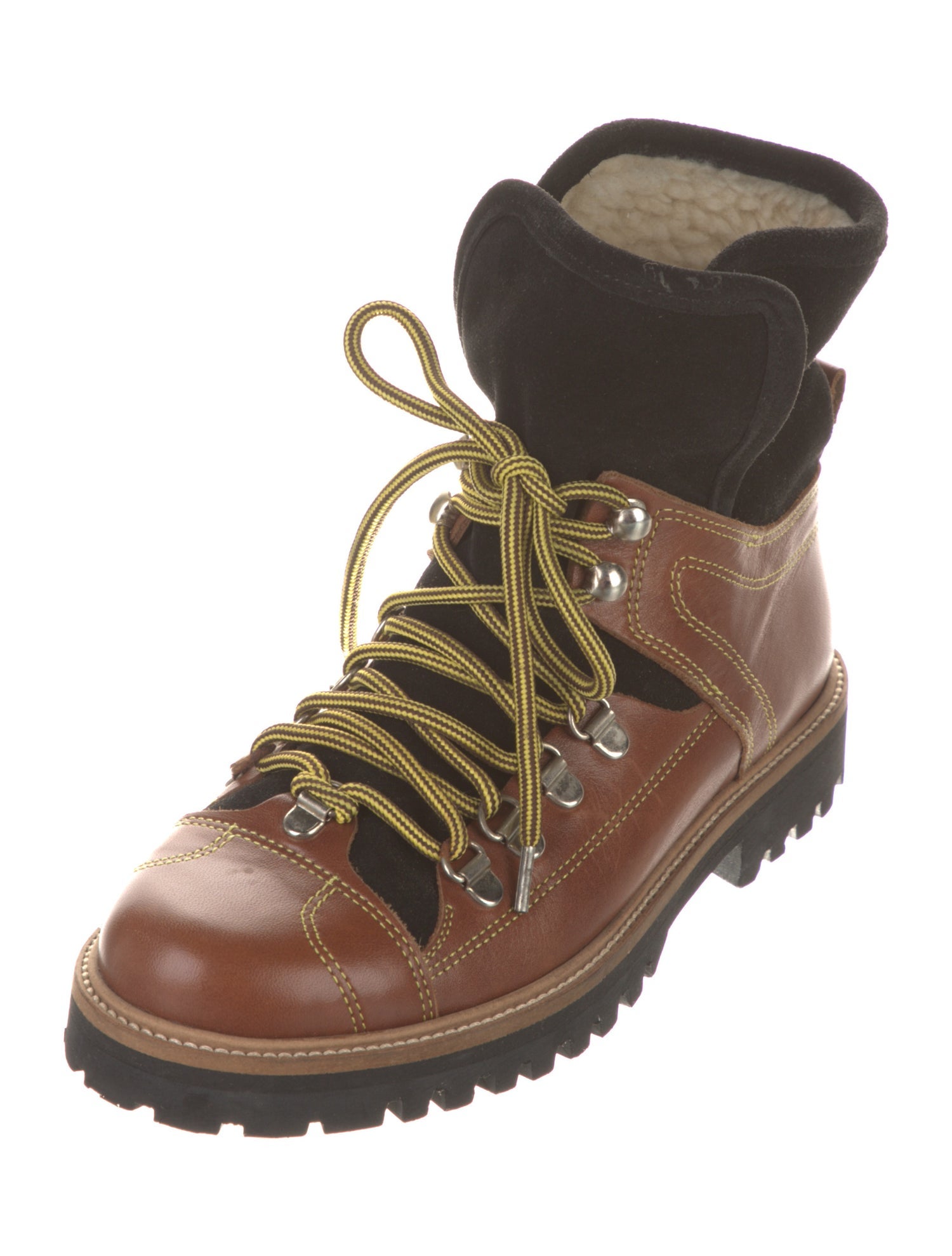 Ganni Leather Colorblock Pattern Hiking Boots