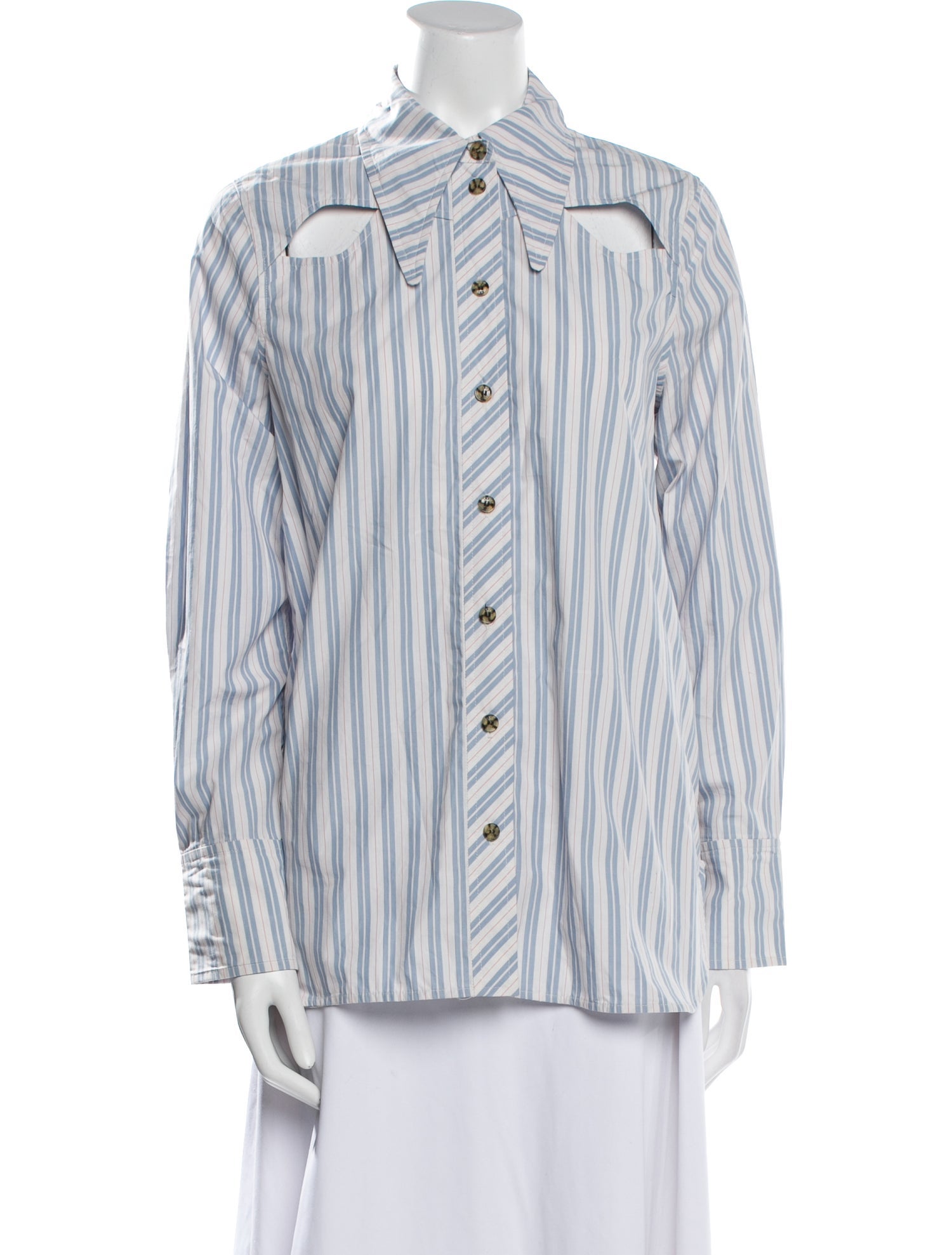Ganni Striped Long Sleeve Button-Up Top w/ Tags
