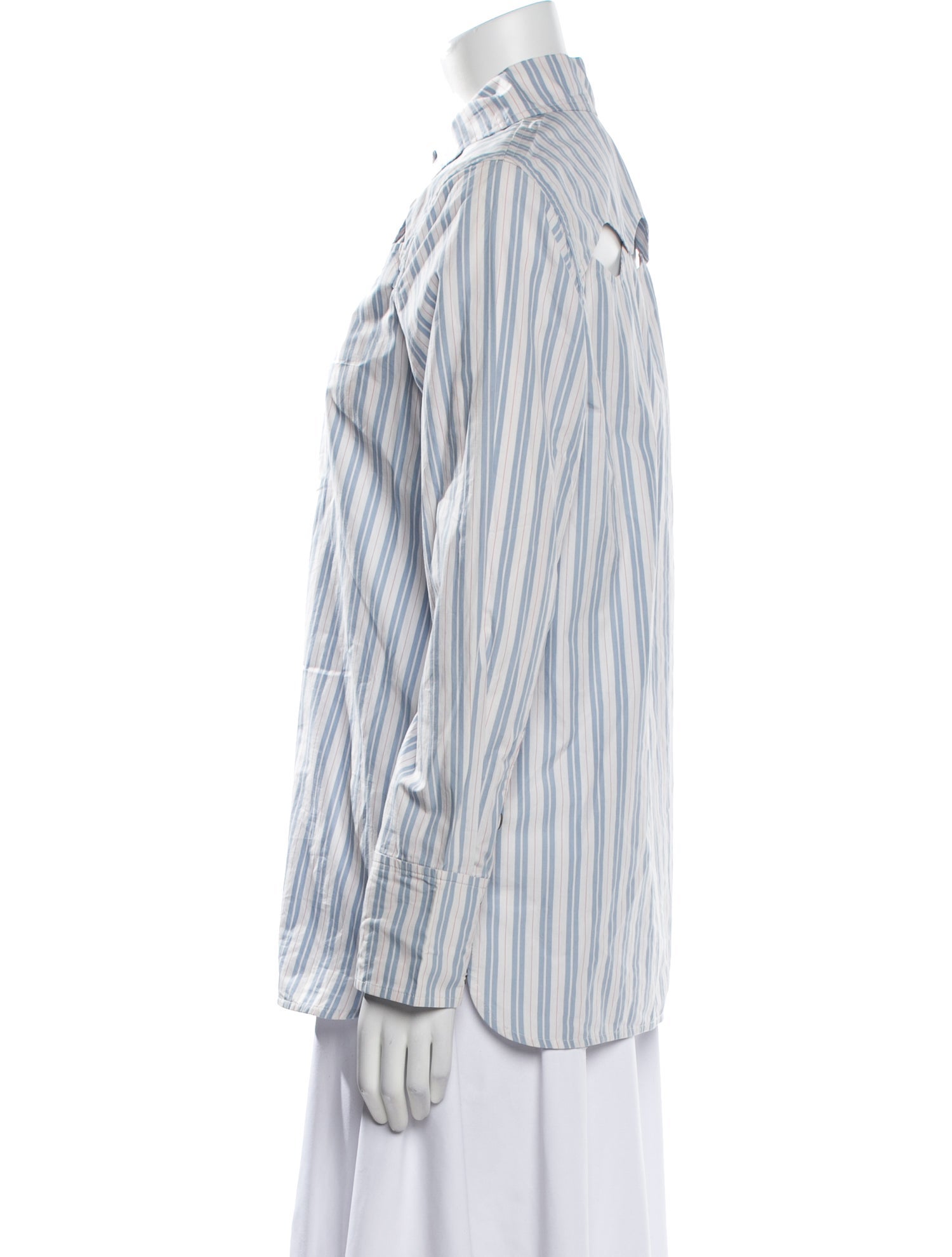 Ganni Striped Long Sleeve Button-Up Top w/ Tags