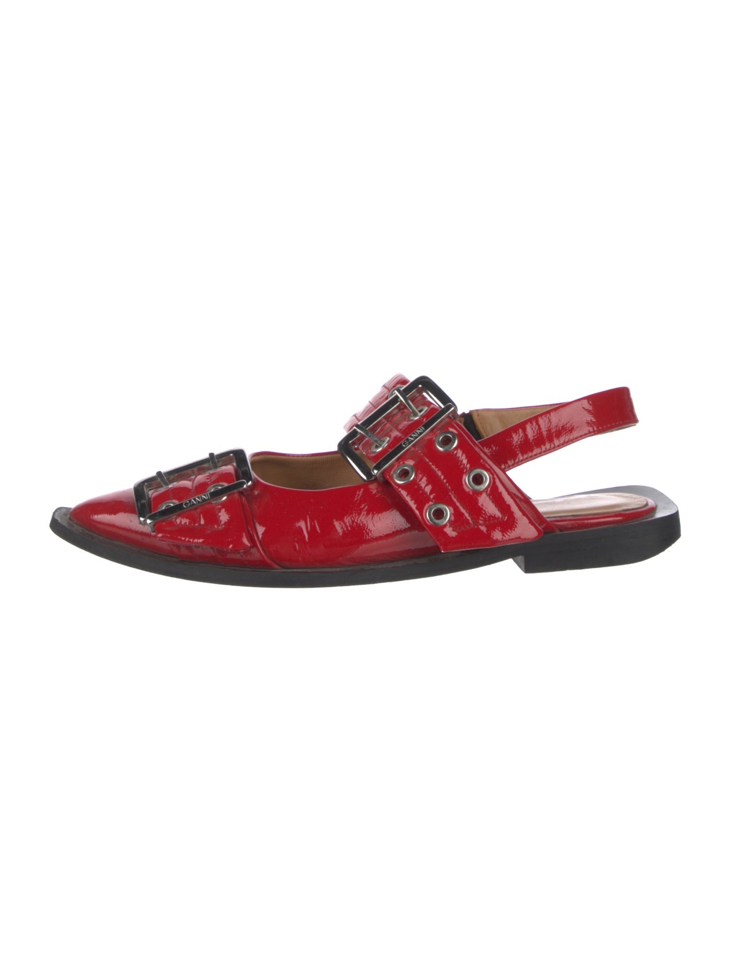 Ganni Patent Leather Eyelet Trim Slingback Flats