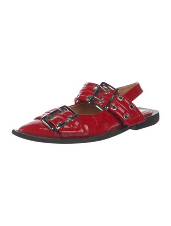 Ganni Patent Leather Eyelet Trim Slingback Flats