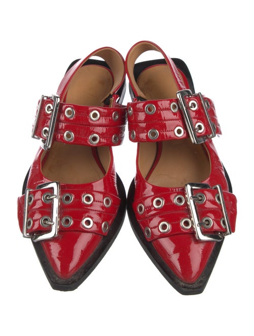 Ganni Patent Leather Eyelet Trim Slingback Flats