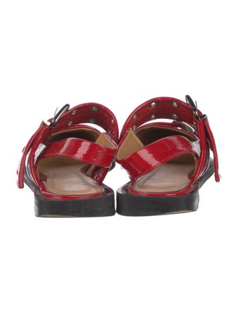 Ganni Patent Leather Eyelet Trim Slingback Flats