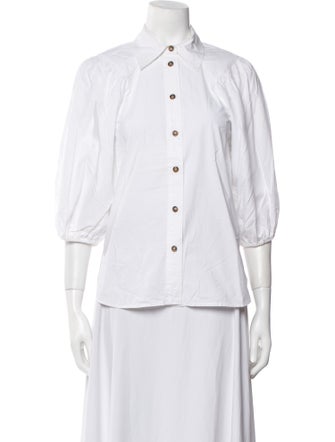 Ganni Three-Quarter Sleeve Button-Up Top