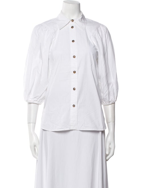 Ganni Three-Quarter Sleeve Button-Up Top