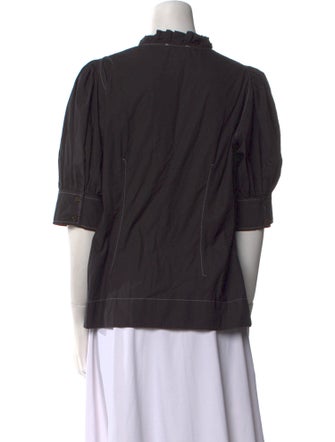 Ganni Plunge Neckline Three-Quarter Sleeve Blouse