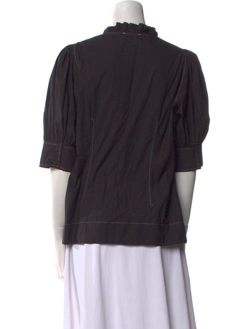 Ganni Plunge Neckline Three-Quarter Sleeve Blouse