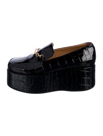Ganni Patent Leather Chain-Link Accents Loafers