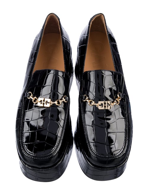 Ganni Patent Leather Chain-Link Accents Loafers
