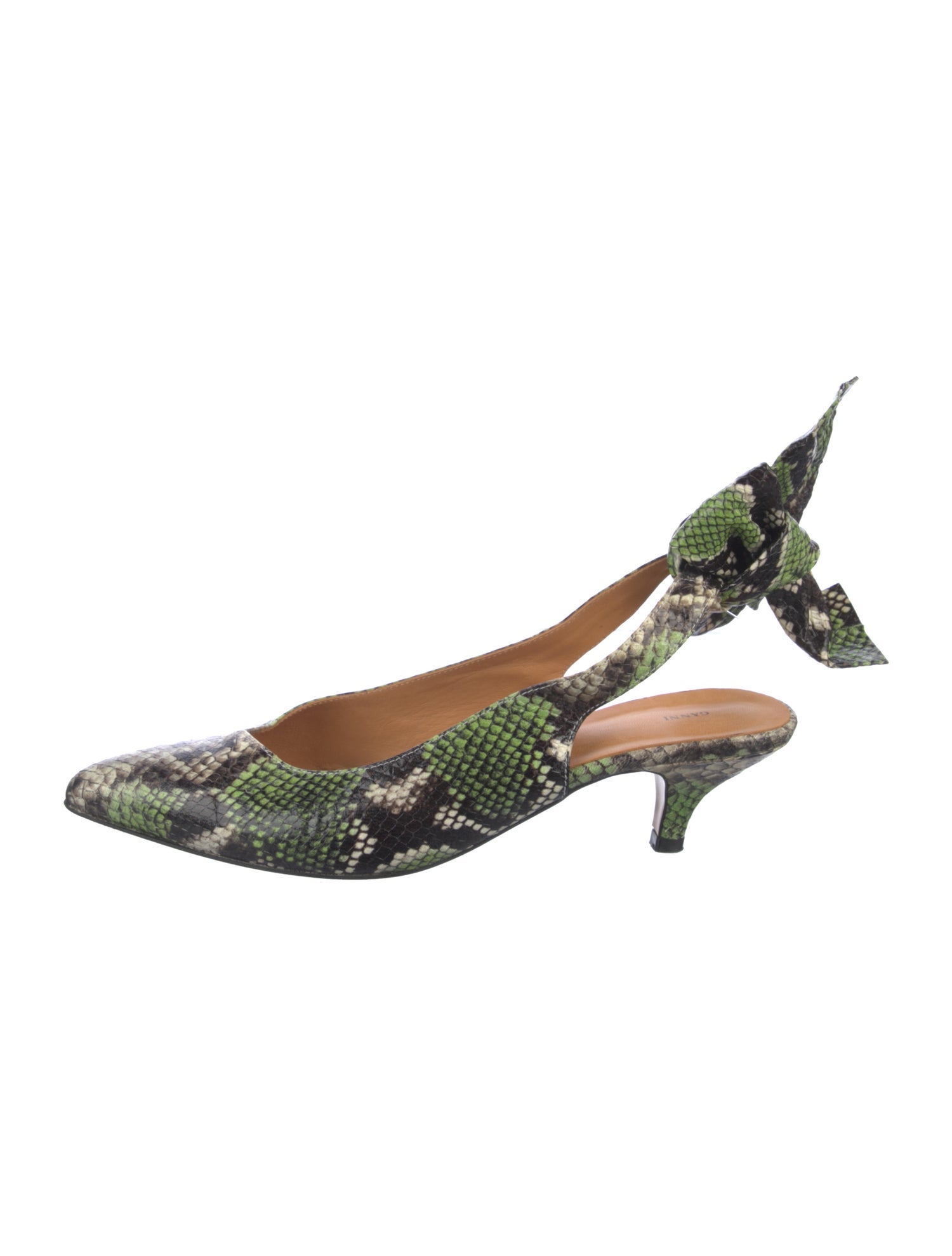 Ganni Leather Printed Slingback Pumps